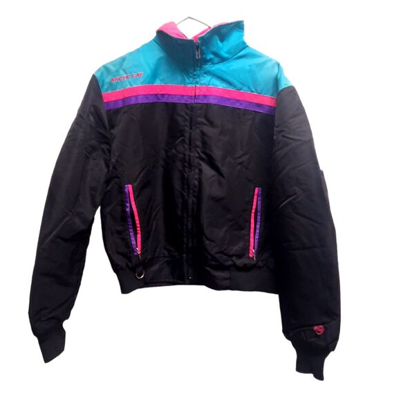 RARE Vintage Arcticwear Cat Snowmobile Jacket 90s/80s USA Quilted Black WL - Picture 1 of 10
